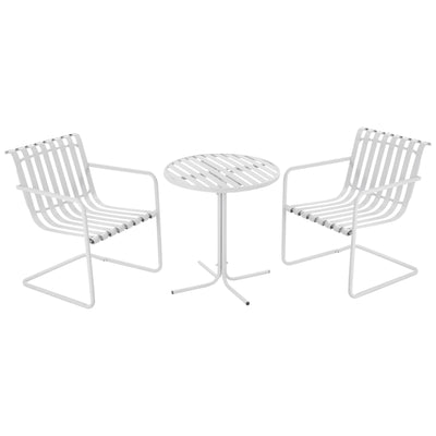 Outsunny 3pc Patio Bistro Set Outdoor Furniture with Chairs Round Table for Yard Porch Poolside Balcony White 