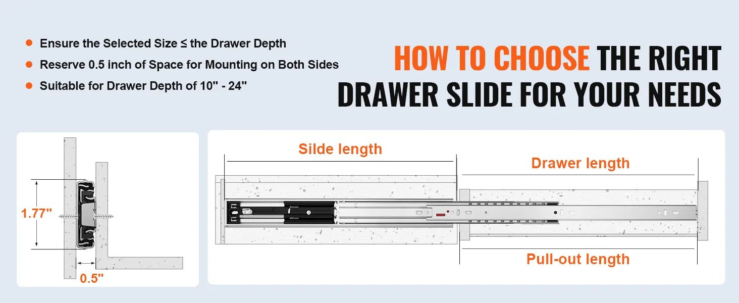 6 Pairs of 22 Inch Drawer Slides Side Mount Rails, Heavy Duty Full Extension Steel Track, Soft-Close Noiseless Guide Glides Cabinet Kitchen Runners with Ball Bearing, 100 Lbs Load Capacity 