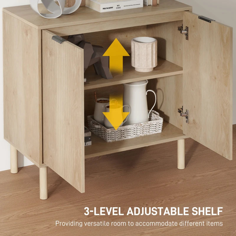 Accent Cabinet with Doors & Adjustable Shelf, Freestanding Console Cabinet with Wood Legs, Elevated Base for Living Room, Oak