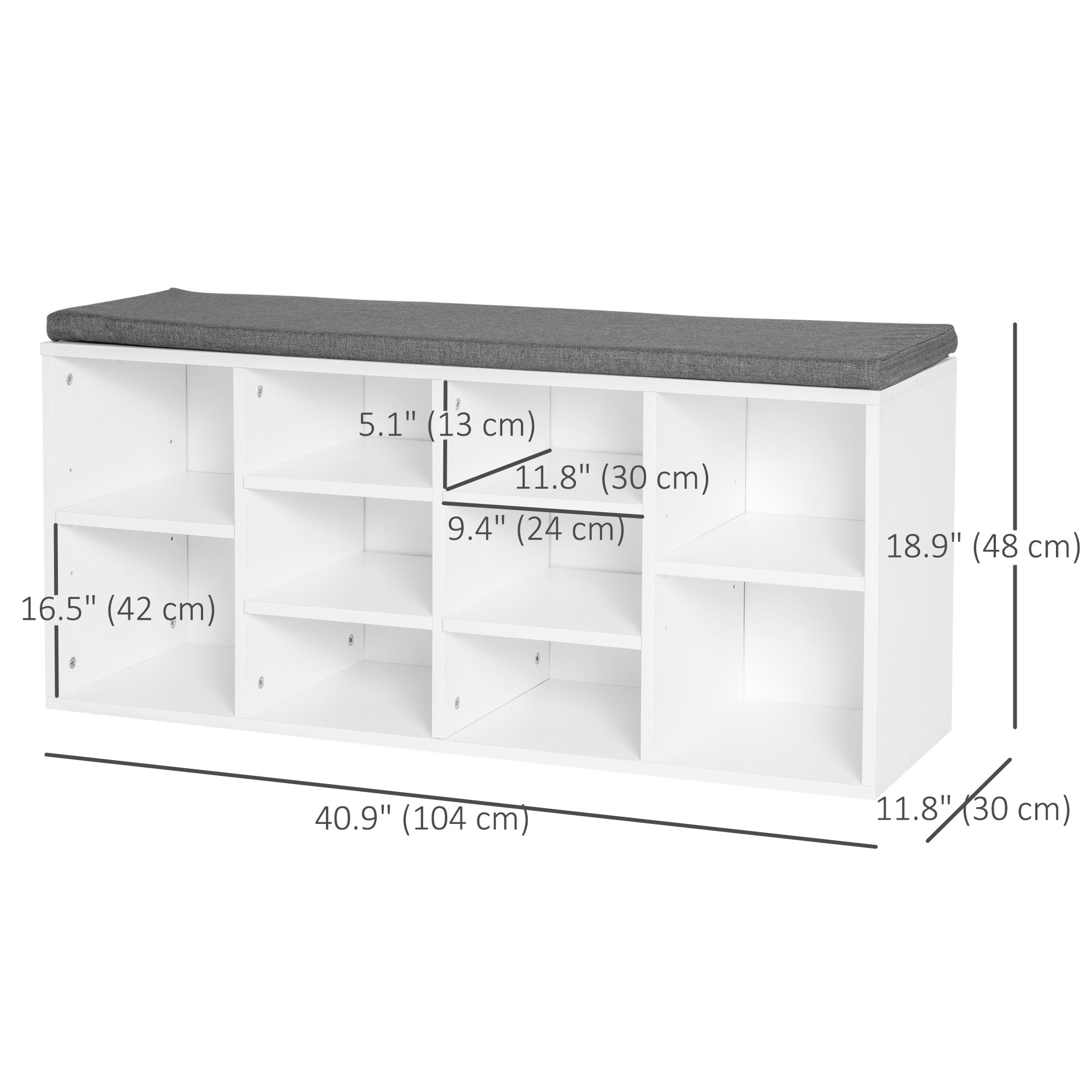 HOMCOM Shoe Bench with Storage, Upholstered Entryway Bench with Adjustable Shelves, Cushion for Living Room, Hallway, White 