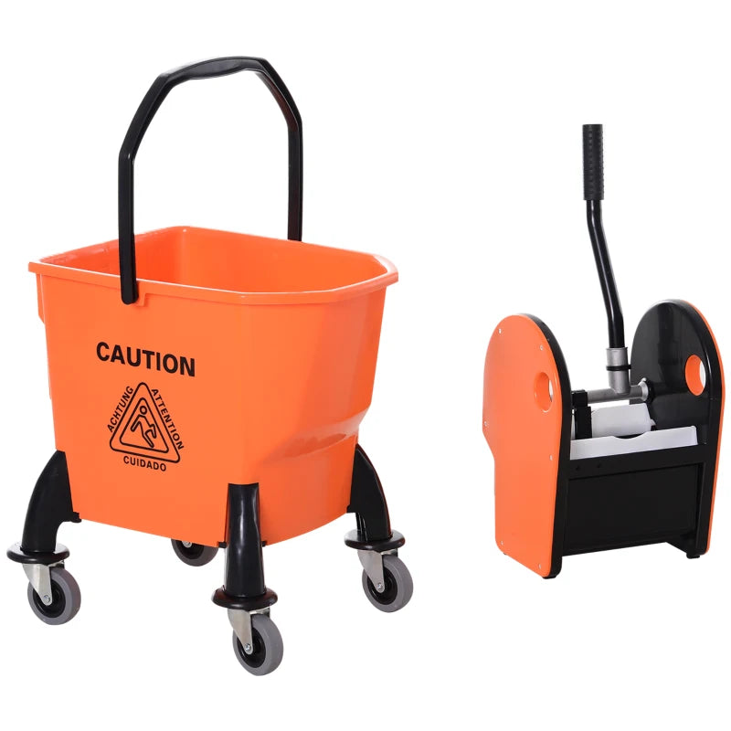 6.9 Gal/26L Mop Bucket, Mop Bucket with Wringer, Wheels and Handle, Orange
