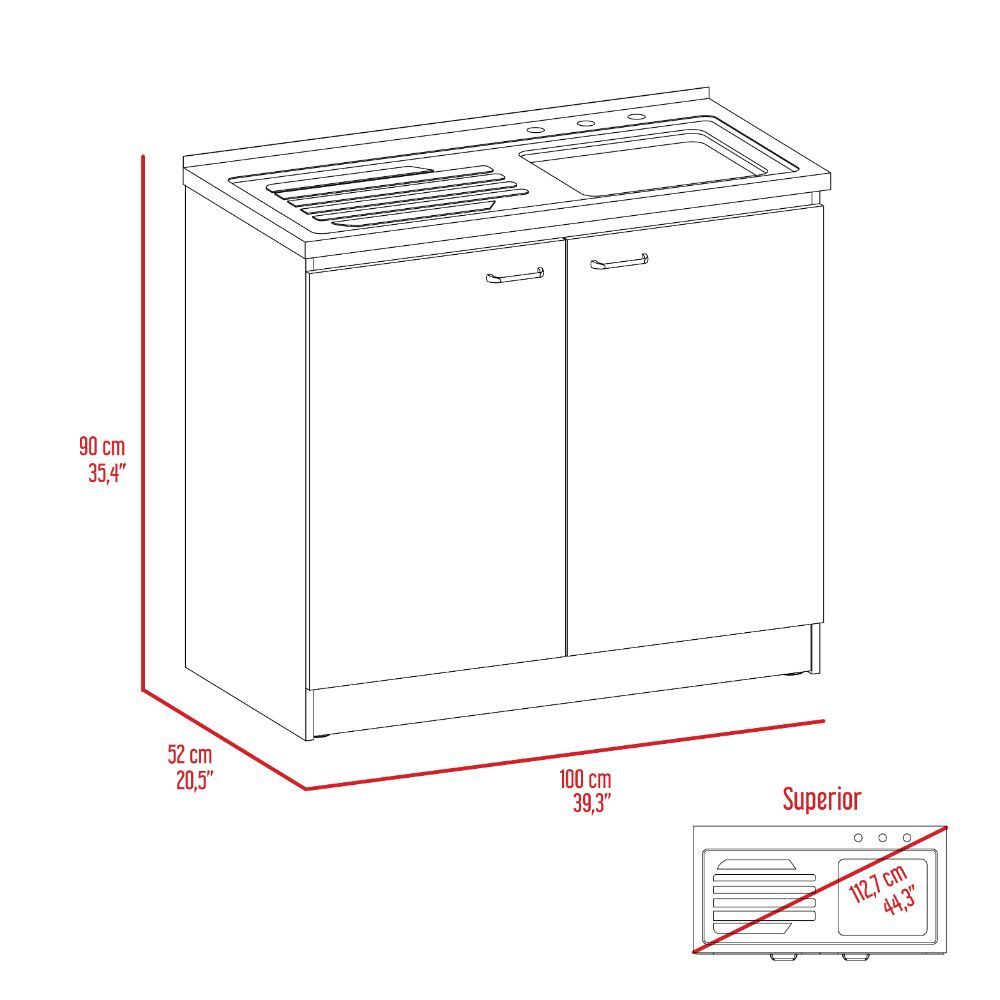 Napoles Utility Sink with Cabinet - Double Door Cabinet, One Shelf, Smokey Oak & Light Gray