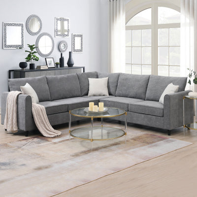 91x91" Modern Upholstered Living Room Sectional Sofa â€“ L-Shaped Couch with 3 PillowsÂ 