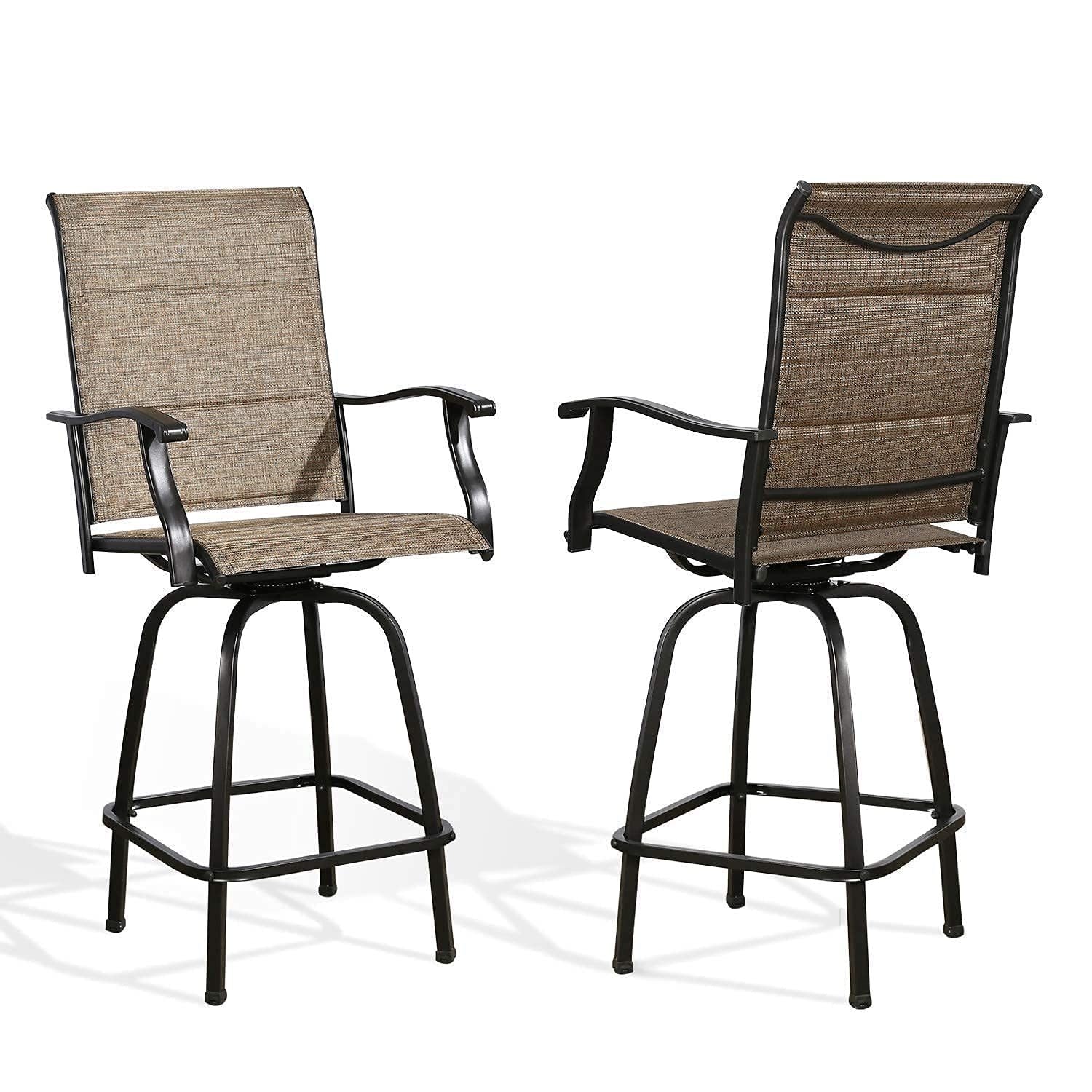 Outdoor Swivel Bar Stools - Patio Sling Bar Chairs with Quick Dry Foam Padding, Set of 2