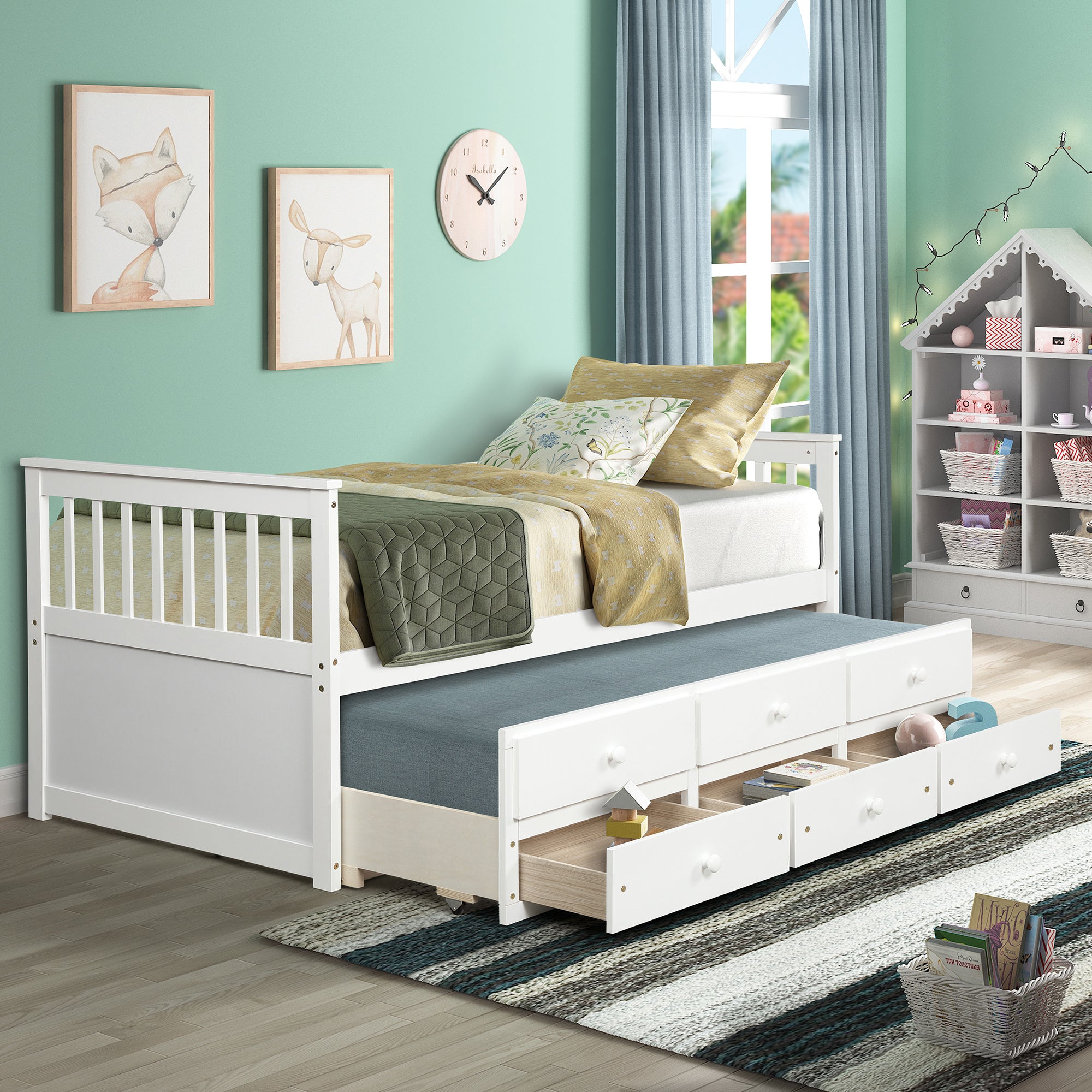 Captain's Twin Daybed with Trundle Bed and Storage Drawers â€“ Kids' Bed, Space-Saving DesignÂ 