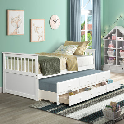 Captain's Twin Daybed with Trundle Bed and Storage Drawers â€“ Kids' Bed, Space-Saving DesignÂ 