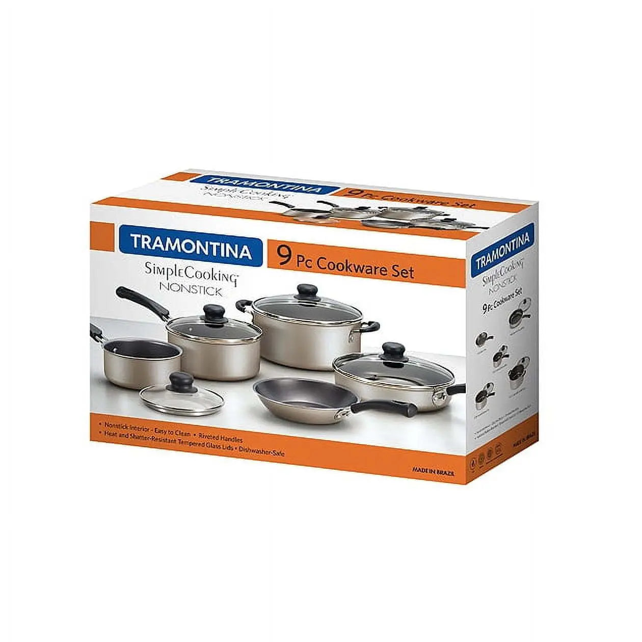 Tramontina 9-Piece Non-Stick Cookware Set â€“ Champagne FinishÂ 