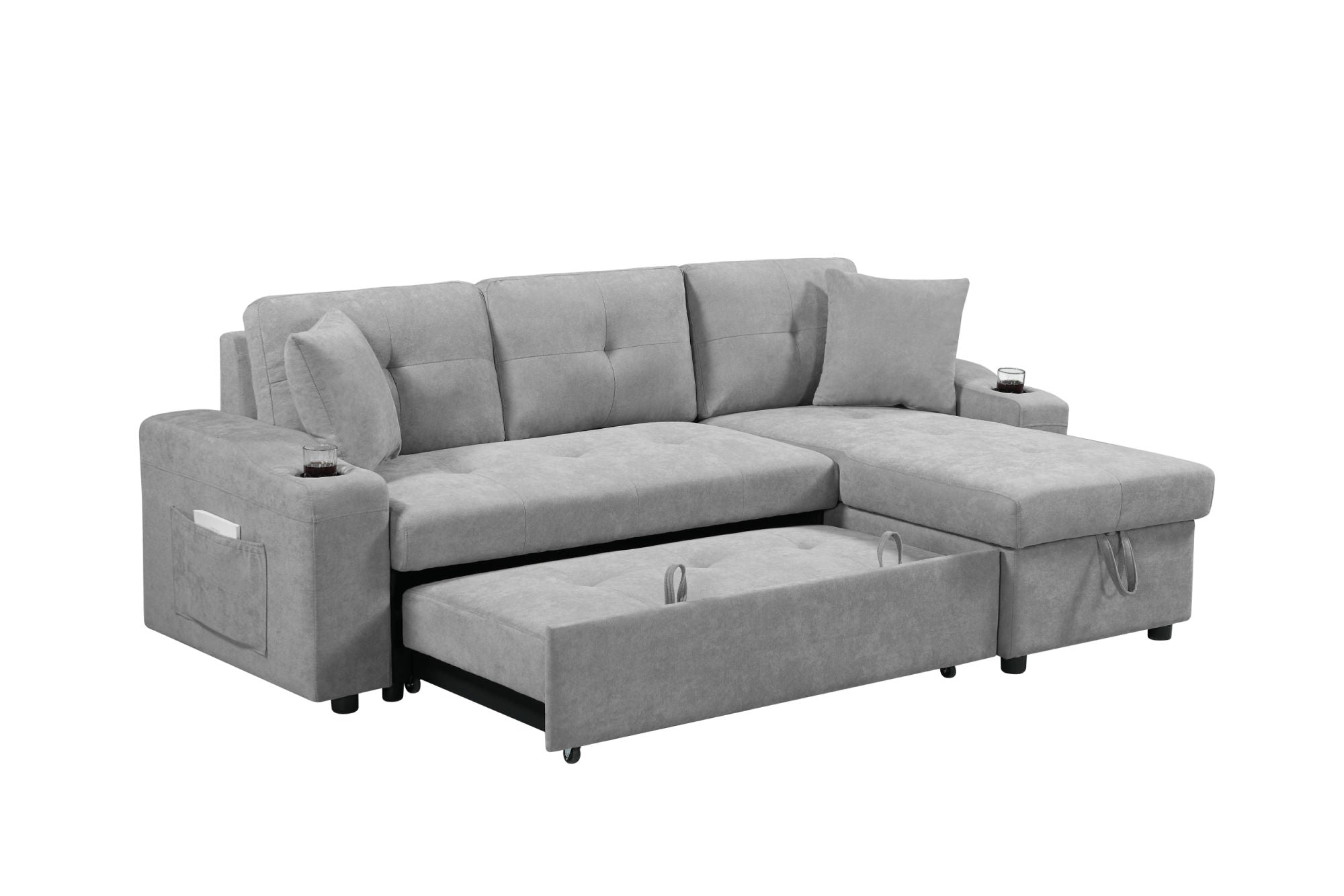 Convertible Corner Sofa with Armrest Storage – Living Room and Apartment Sectional Sofa, Right Chaise Longue, Grey