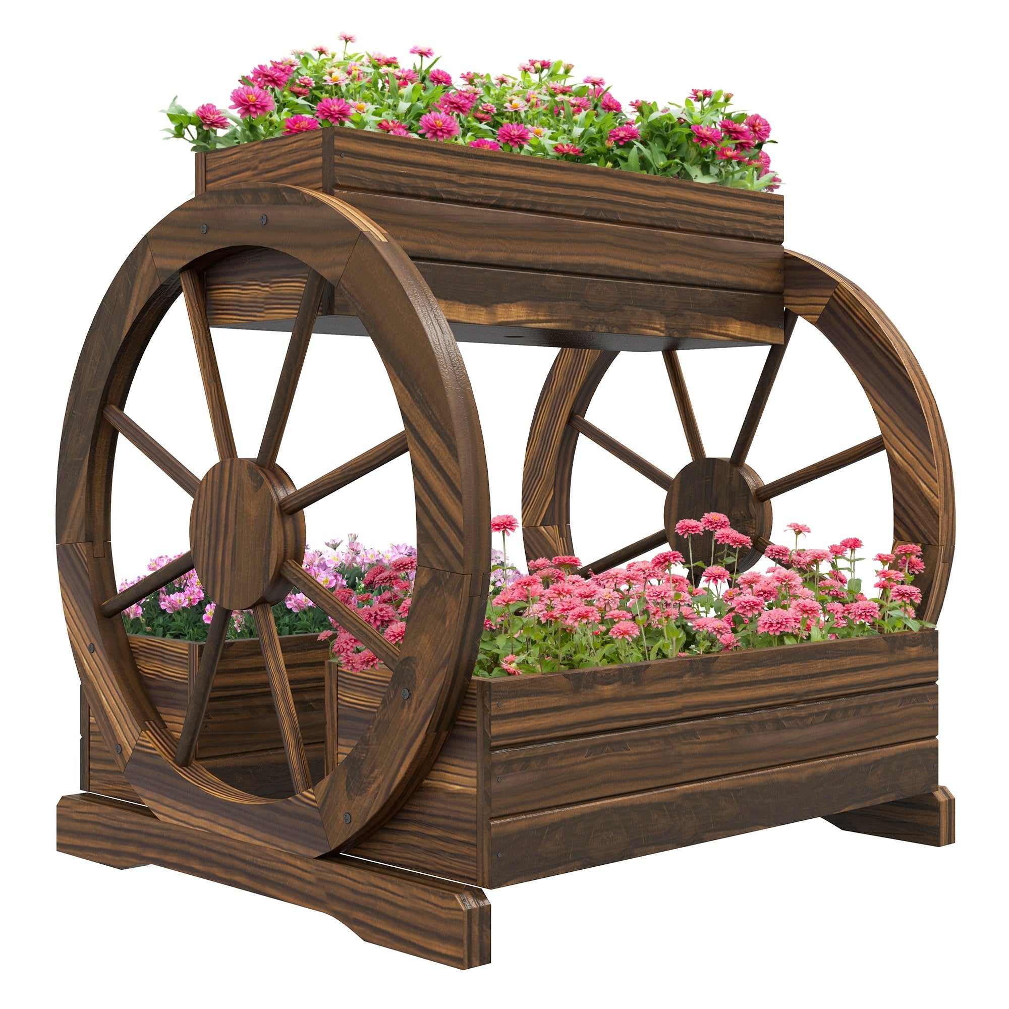 Outsunny 2-Tier Raised Garden Bed - Wooden Wagon Planter Boxes with Drainage Holes for Vegetables, Flowers, and Herbs (25" x 21" x 24")