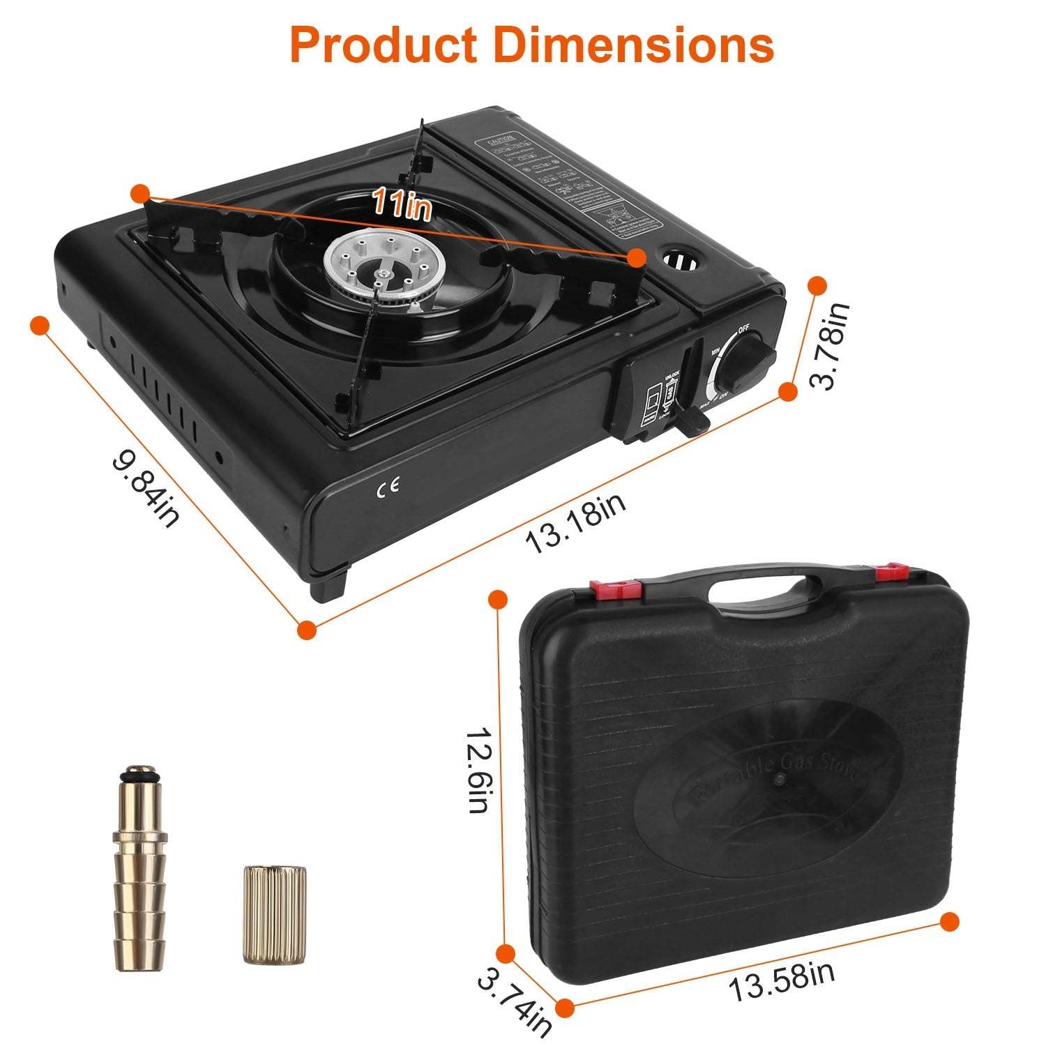 3300W Portable Camping Stove – Butane Canister, Dual Fuel Burner, Piezo Electric Ignition, Single Burner