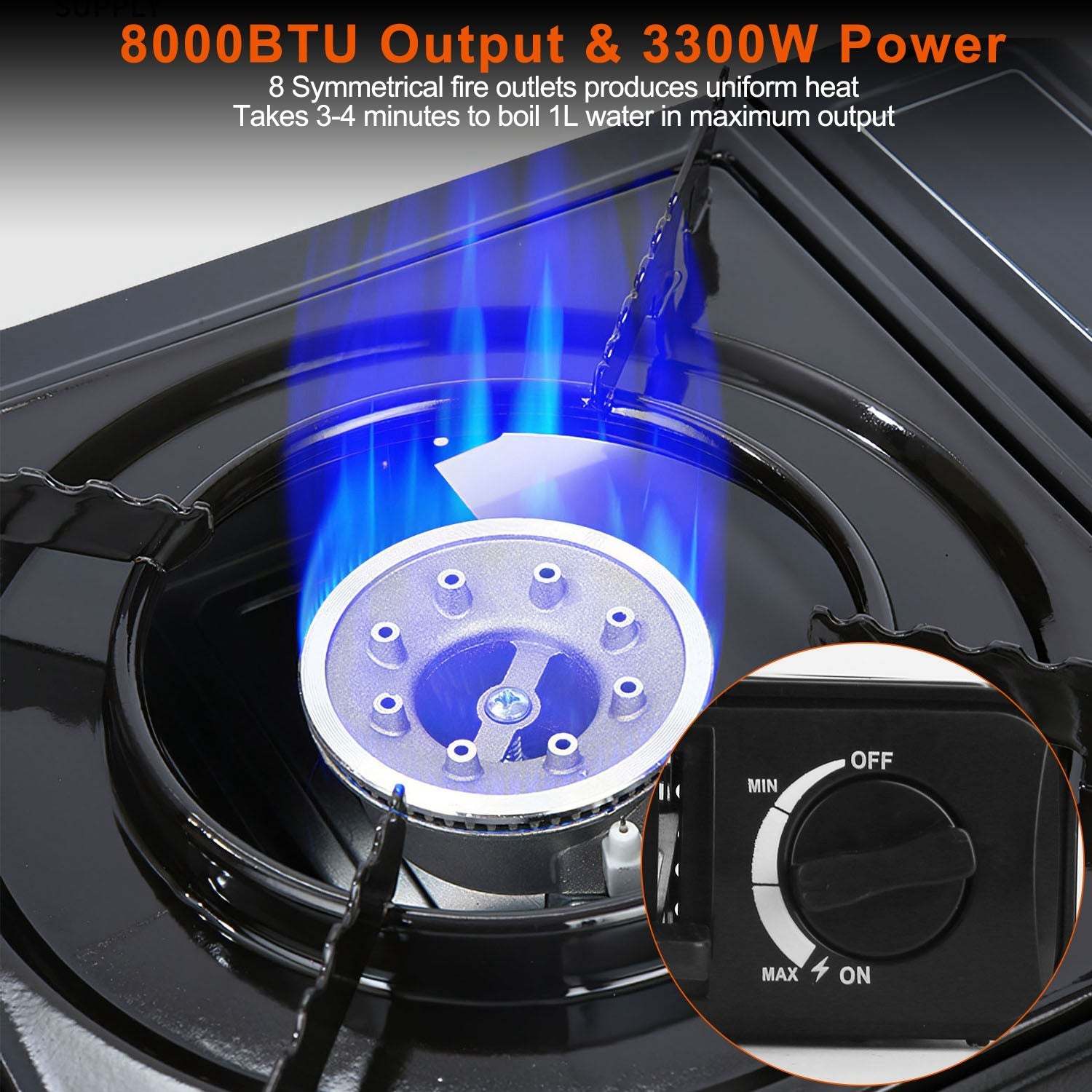 3300W Portable Camping Stove – Butane Canister, Dual Fuel Burner, Piezo Electric Ignition, Single Burner