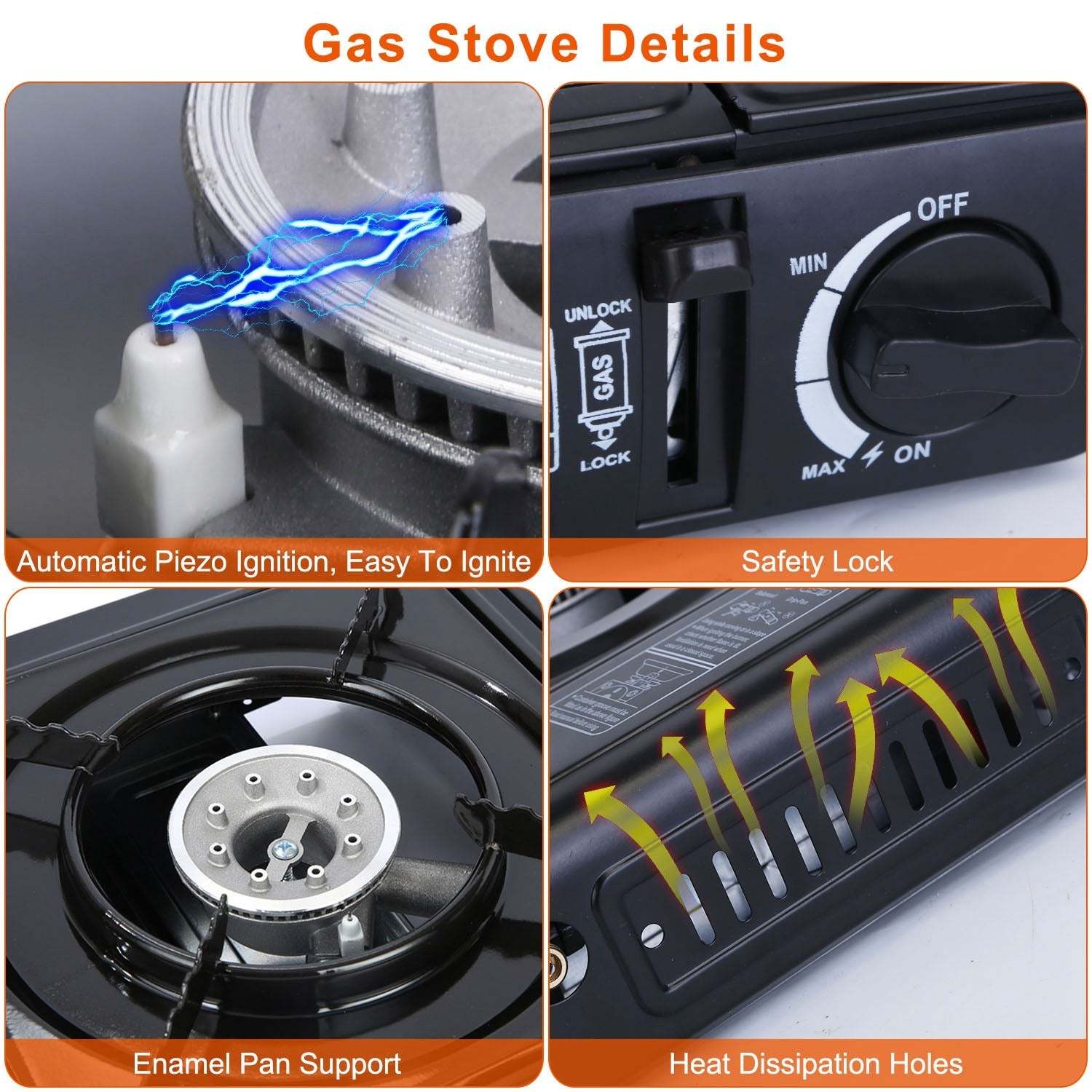 3300W Portable Camping Stove – Butane Canister, Dual Fuel Burner, Piezo Electric Ignition, Single Burner