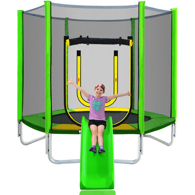 7FT Trampoline for Kids â€“ Safety Enclosure Net, Slide and Ladder, Easy Assembly, Round Outdoor RecreationalÂ 