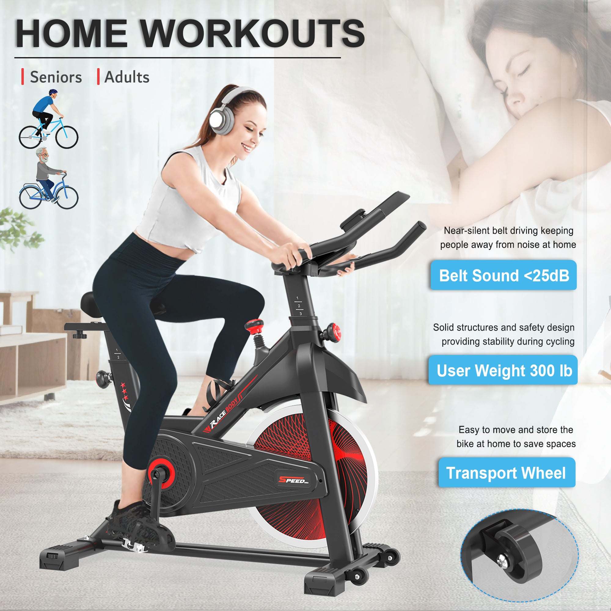 Indoor Cycling Exercise Bike - Stationary Home Gym Workout Fitness Bike with Comfortable CushionÂ 