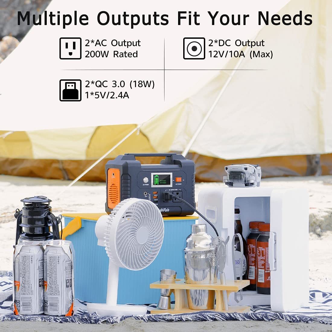 200W Portable Power Station â€“ FlashFish 40800mAh Solar Generator, 110V AC Outlet, 2 DC Ports, 3 USB Ports, Backup Battery PackÂ 