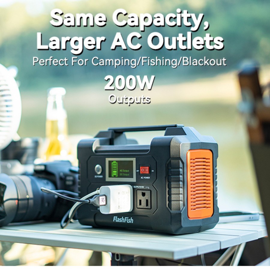 200W Portable Power Station â€“ FlashFish 40800mAh Solar Generator, 110V AC Outlet, 2 DC Ports, 3 USB Ports, Backup Battery PackÂ 