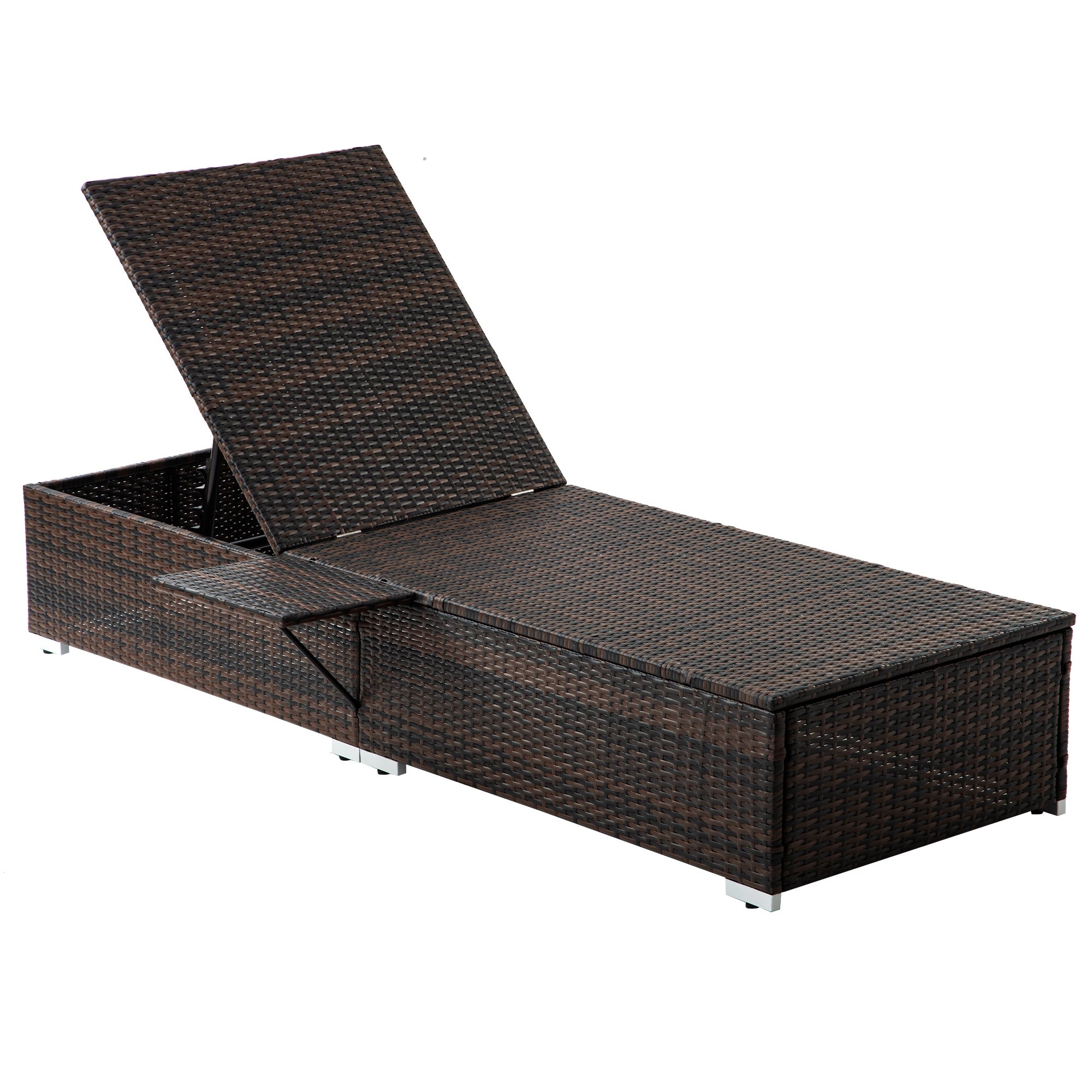 Outdoor PE Wicker Chaise Lounge - 2-Piece Patio Lounge Chair Set with Side Table