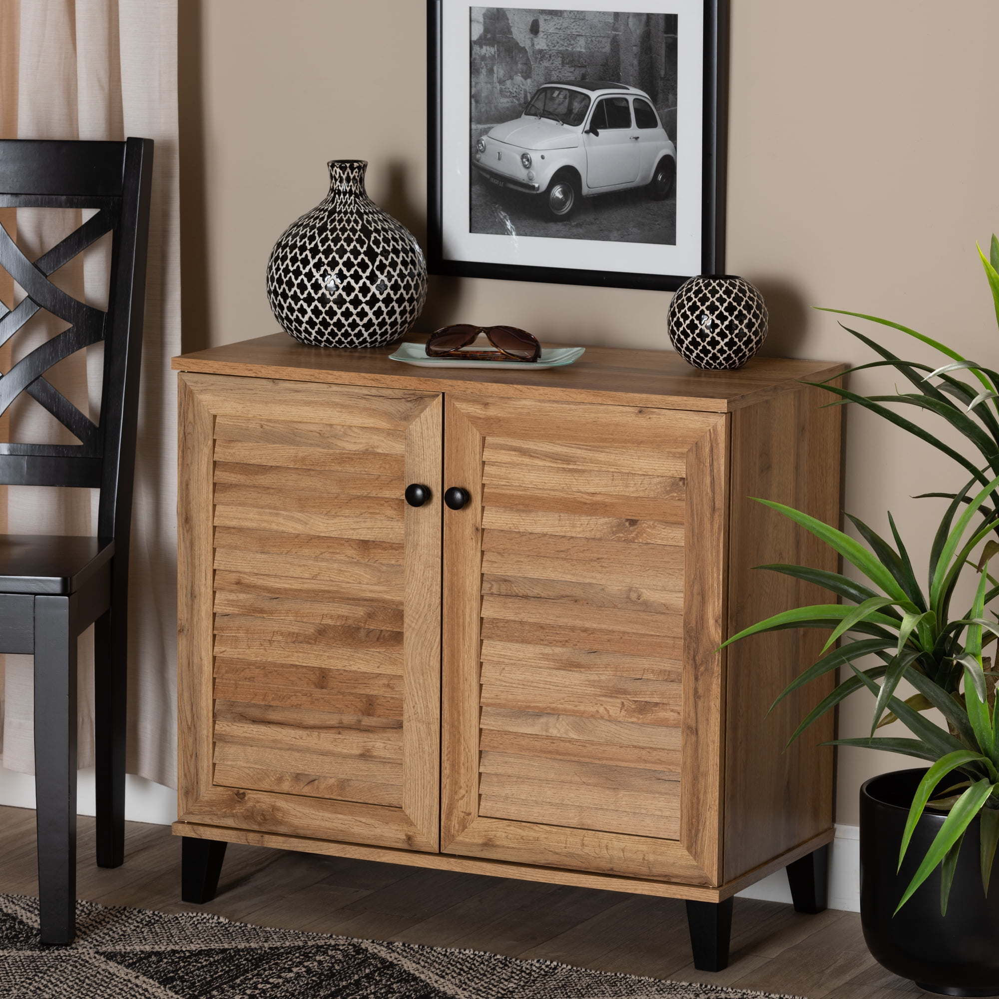 Coolidge Modern and Contemporary Oak Brown Finished Wood – 2-Door Shoe Storage Cabinet