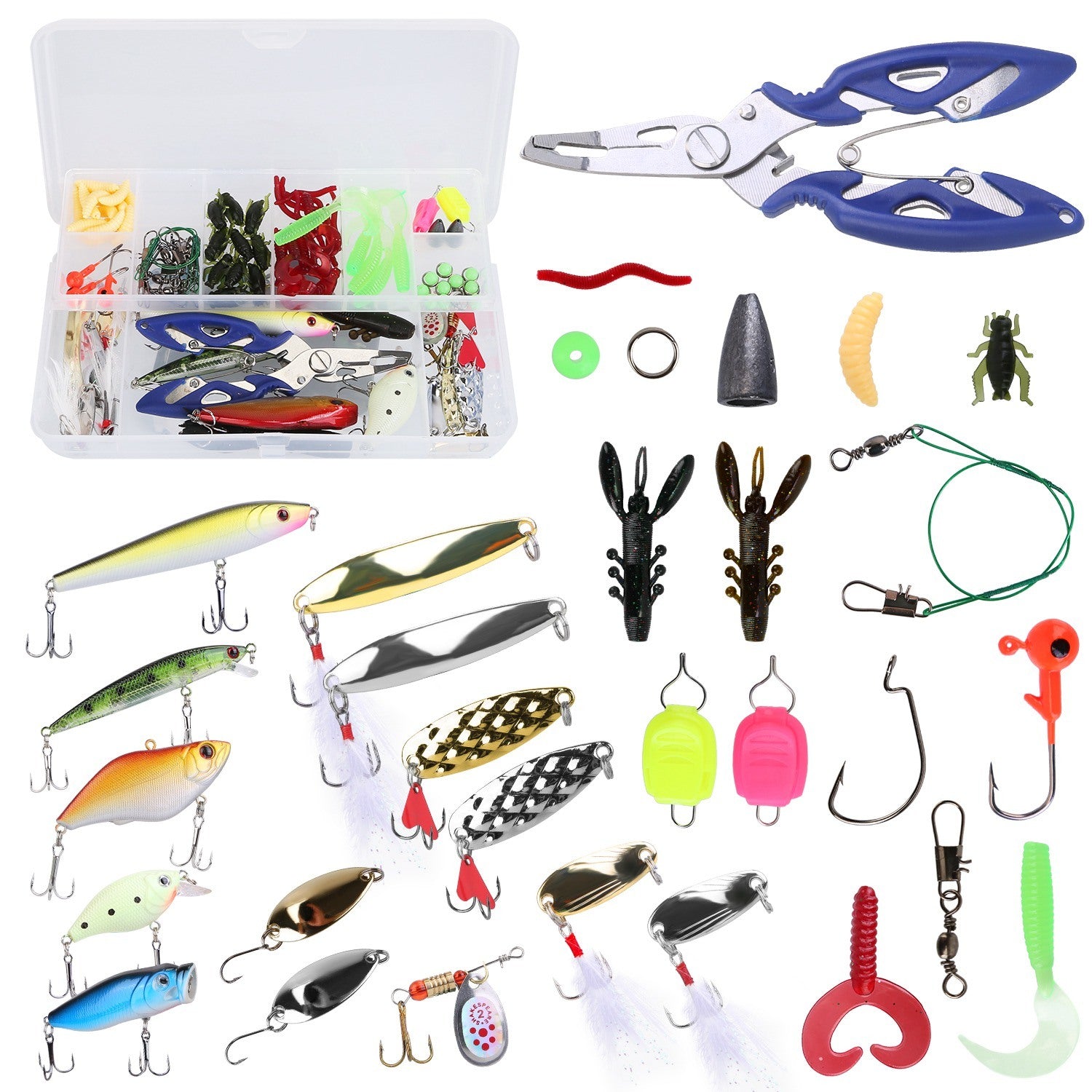 101-Piece Fishing Lures Kit – Soft Plastic Baits, Spoon Fishing Gear, Crankbaits, and Tackle Box