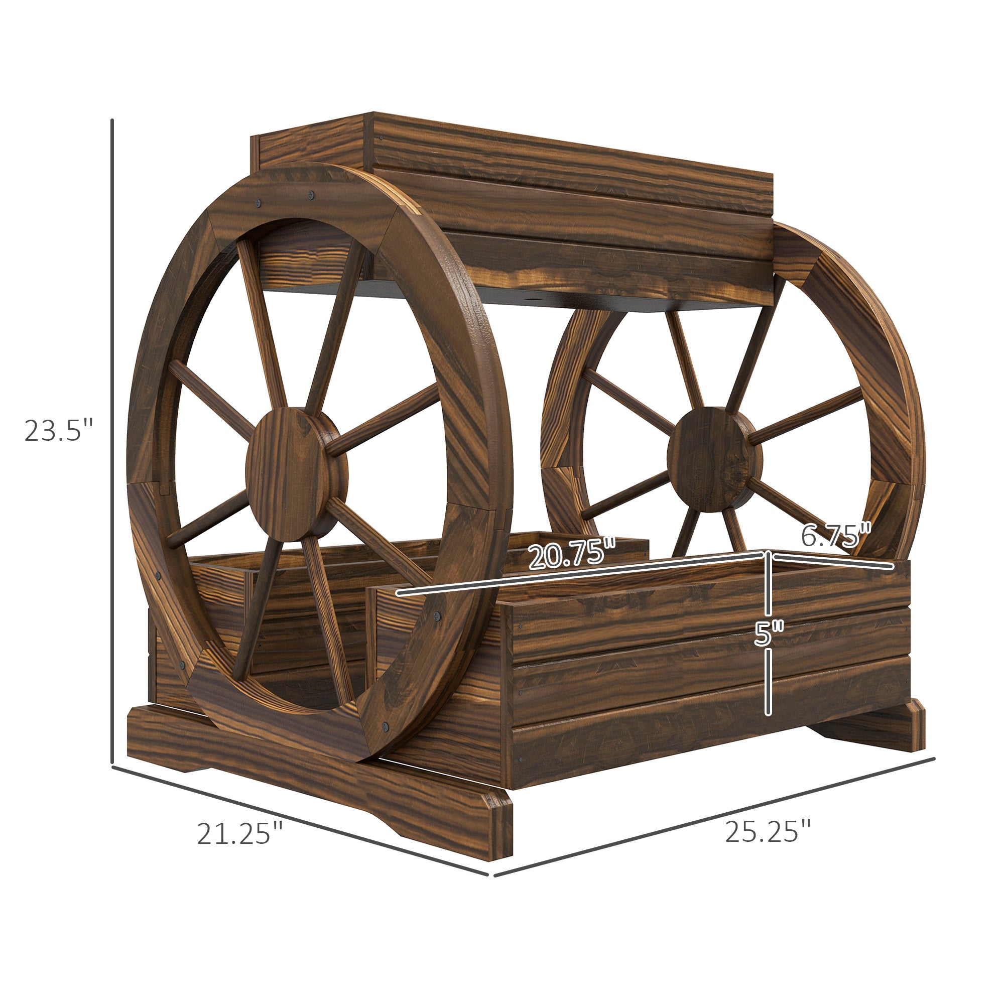 Outsunny 2-Tier Raised Garden Bed - Wooden Wagon Planter Boxes with Drainage Holes for Vegetables, Flowers, and Herbs (25" x 21" x 24")