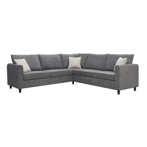 91x91" Modern Upholstered Living Room Sectional Sofa – L-Shaped Couch with 3 Pillows