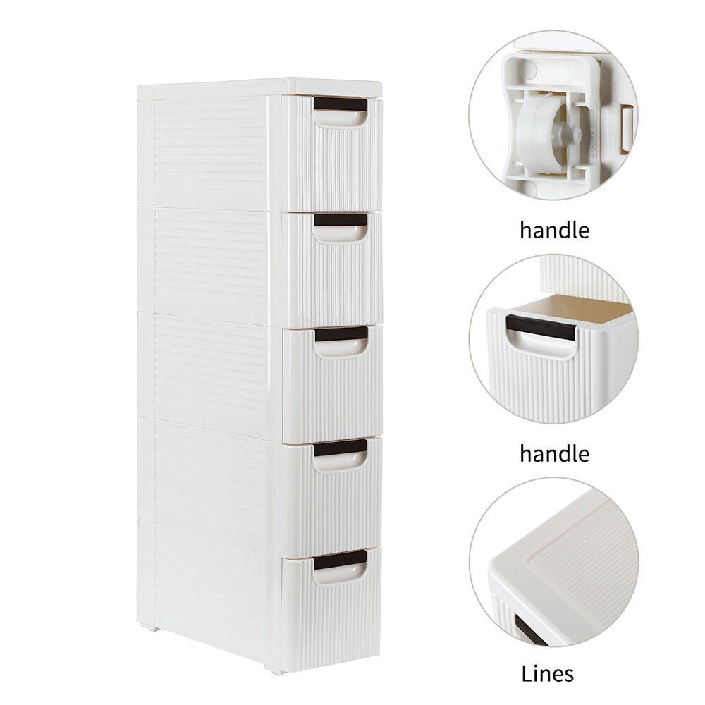 5-Tier Rolling Cart Organizer Unit with Wheels – Narrow Slim Container Storage Cabinet