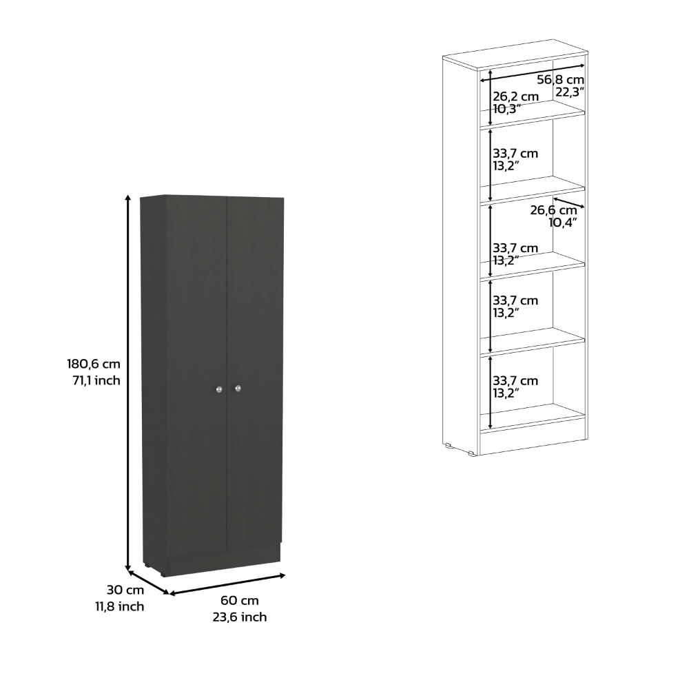 DEPOT E-SHOP Dakari Multistorage Double Door Cabinet – Five Shelves, Black