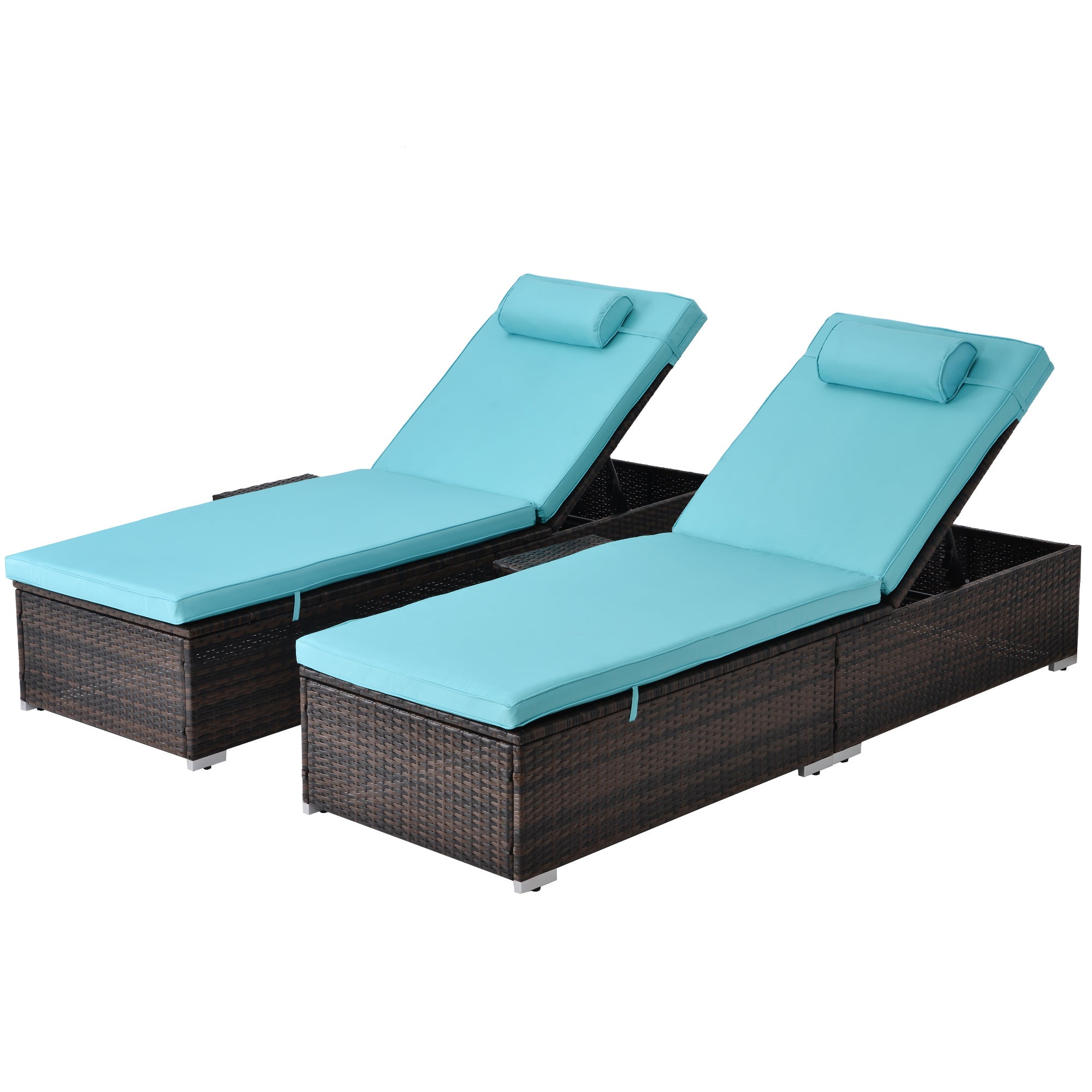 Outdoor PE Wicker Chaise Lounge - 2-Piece Patio Lounge Chair Set with Side Table