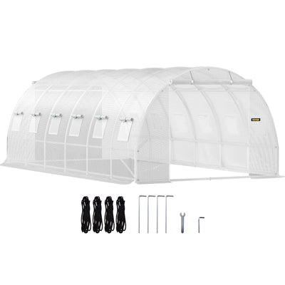 VEVOR Walk-In Tunnel Greenhouse â€“ 20 x 10 x 7 ft Portable Plant Hot House with Galvanized Steel Hoops, Top Beams, Diagonal Poles, Zippered Doors & Roll-Up WindowsÂ 
