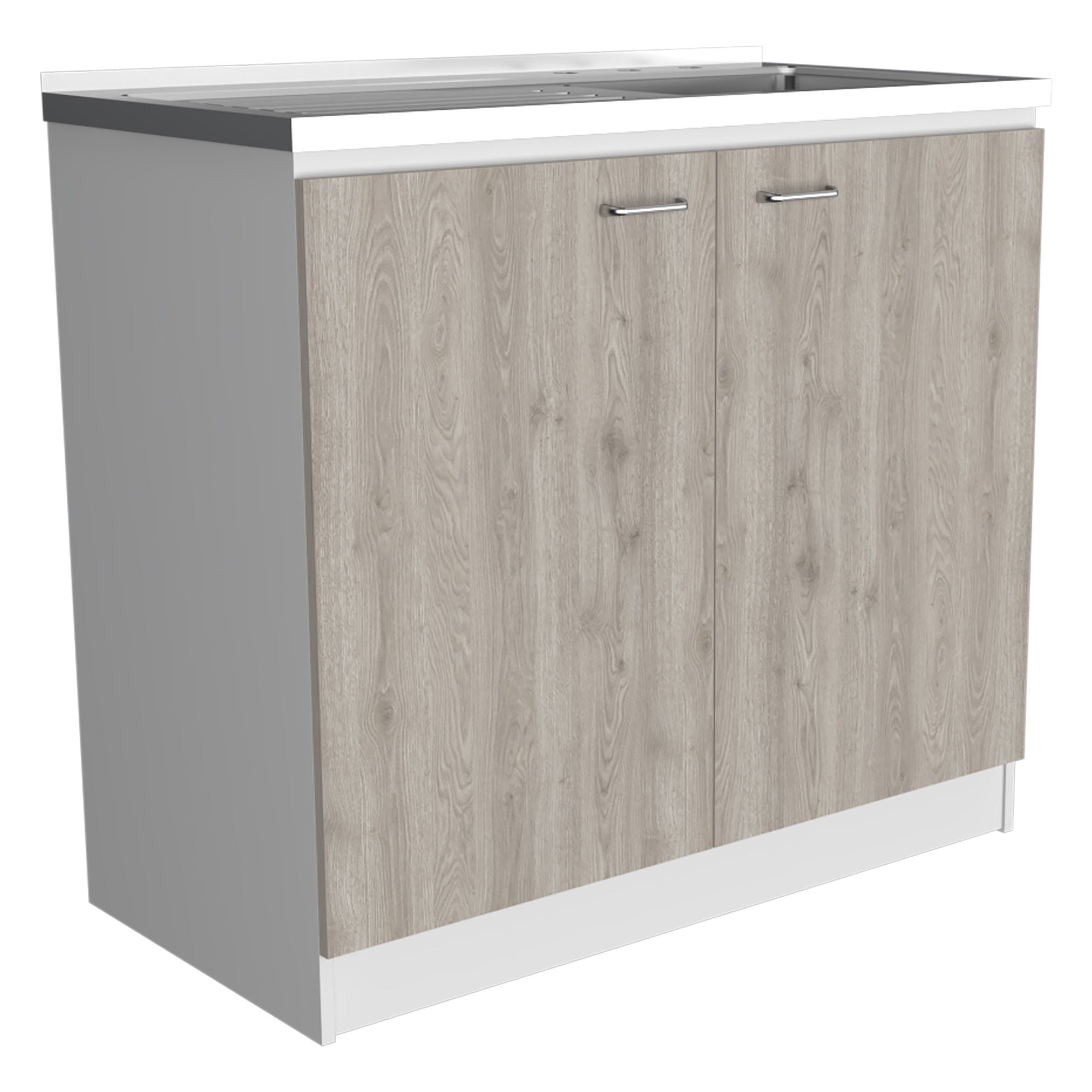 Napoles Utility Sink with Cabinet - Double Door Cabinet, One Shelf, Smokey Oak & Light Gray