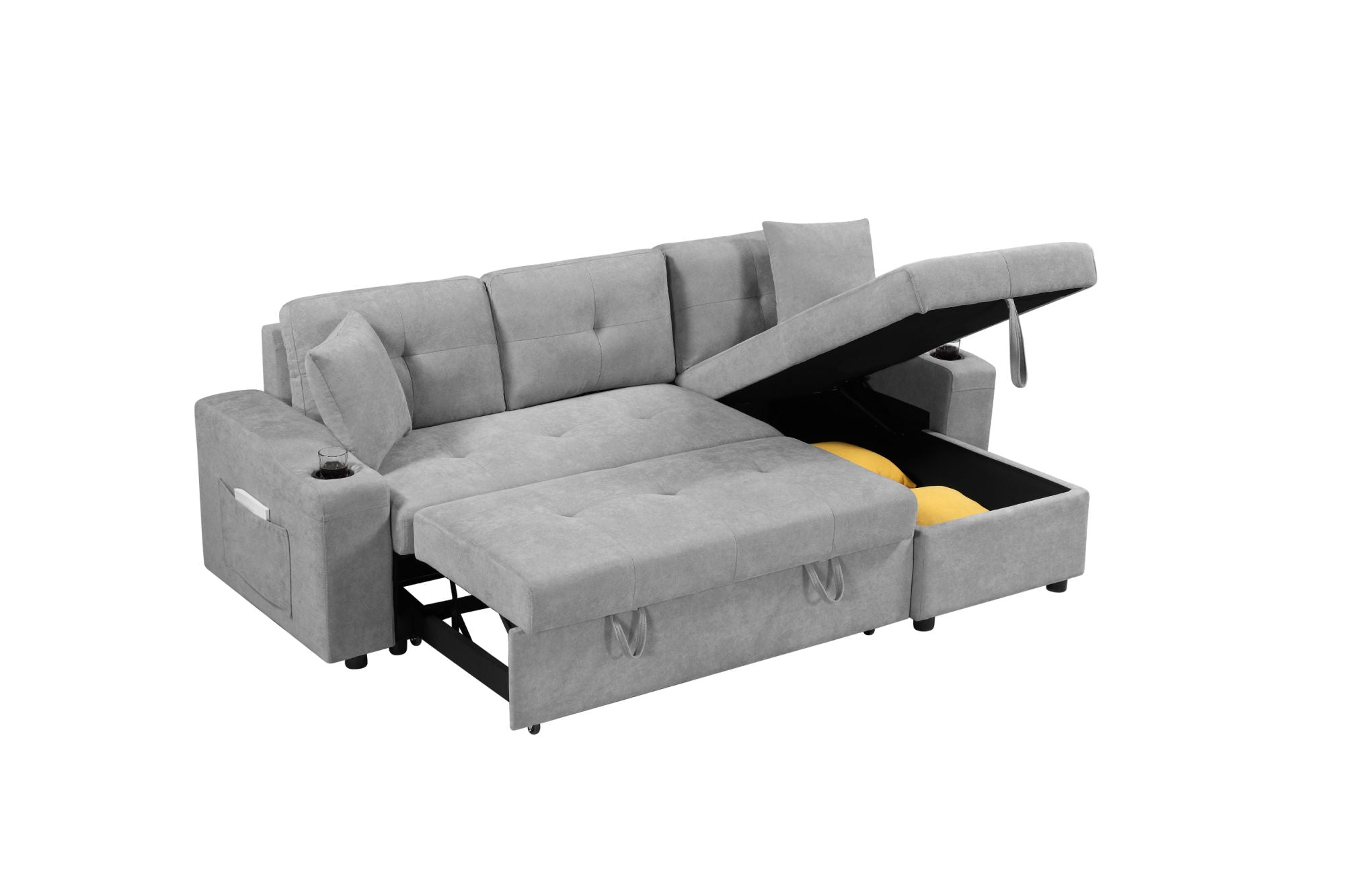 Convertible Corner Sofa with Armrest Storage – Living Room and Apartment Sectional Sofa, Right Chaise Longue, Grey