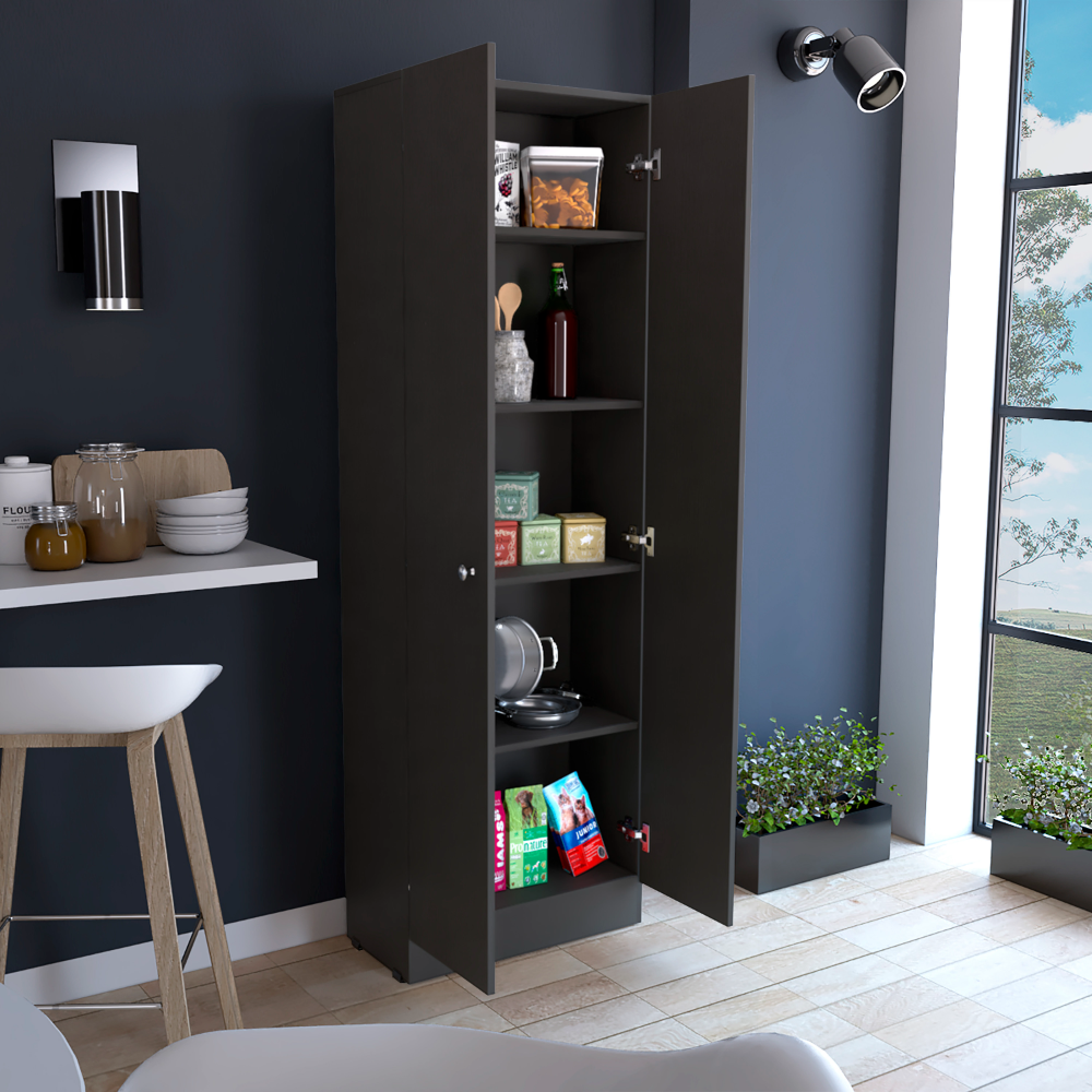 DEPOT E-SHOP Dakari Multistorage Double Door Cabinet, Five Shelves, Black