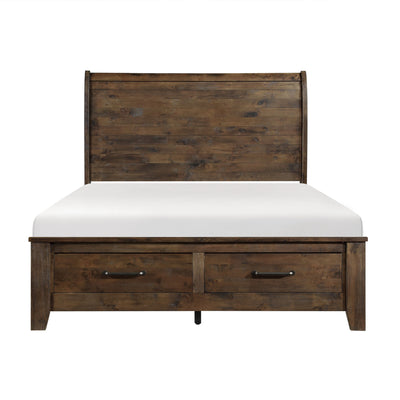 Burnished Brown Finish Classic Queen Bed â€“ Footboard Storage, All Solid Rubberwood Platform Bed, Bedroom FurnitureÂ 