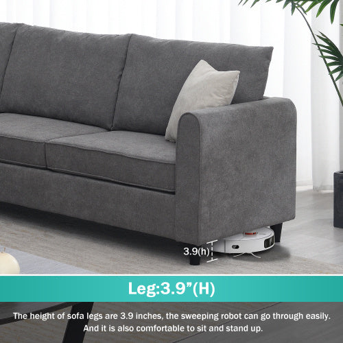 91x91" Modern Upholstered Living Room Sectional Sofa – L-Shaped Couch with 3 Pillows