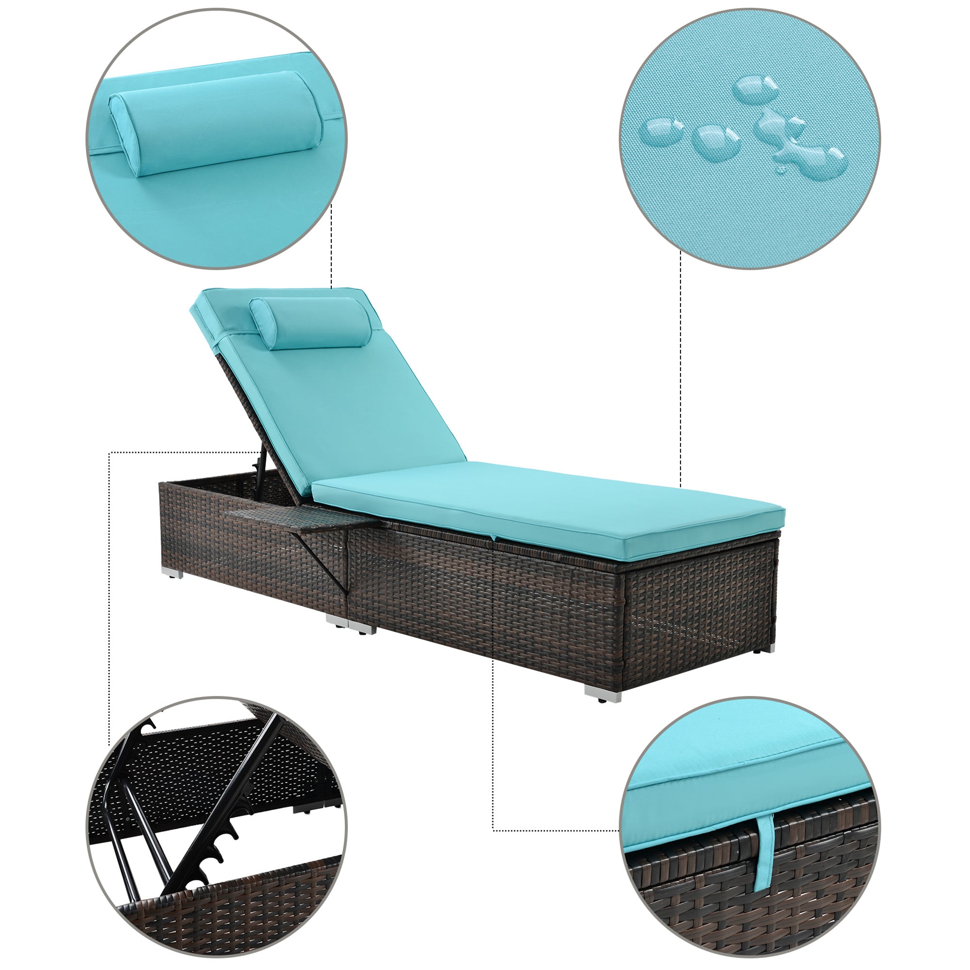 Outdoor PE Wicker Chaise Lounge - 2-Piece Patio Lounge Chair Set with Side Table