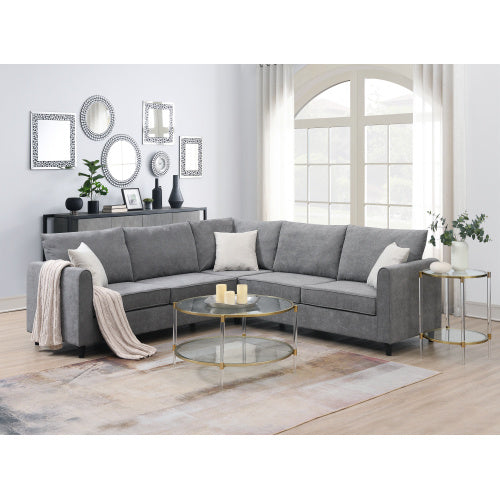 91x91" Modern Upholstered Living Room Sectional Sofa – L-Shaped Couch with 3 Pillows