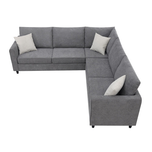 91x91" Modern Upholstered Living Room Sectional Sofa – L-Shaped Couch with 3 Pillows