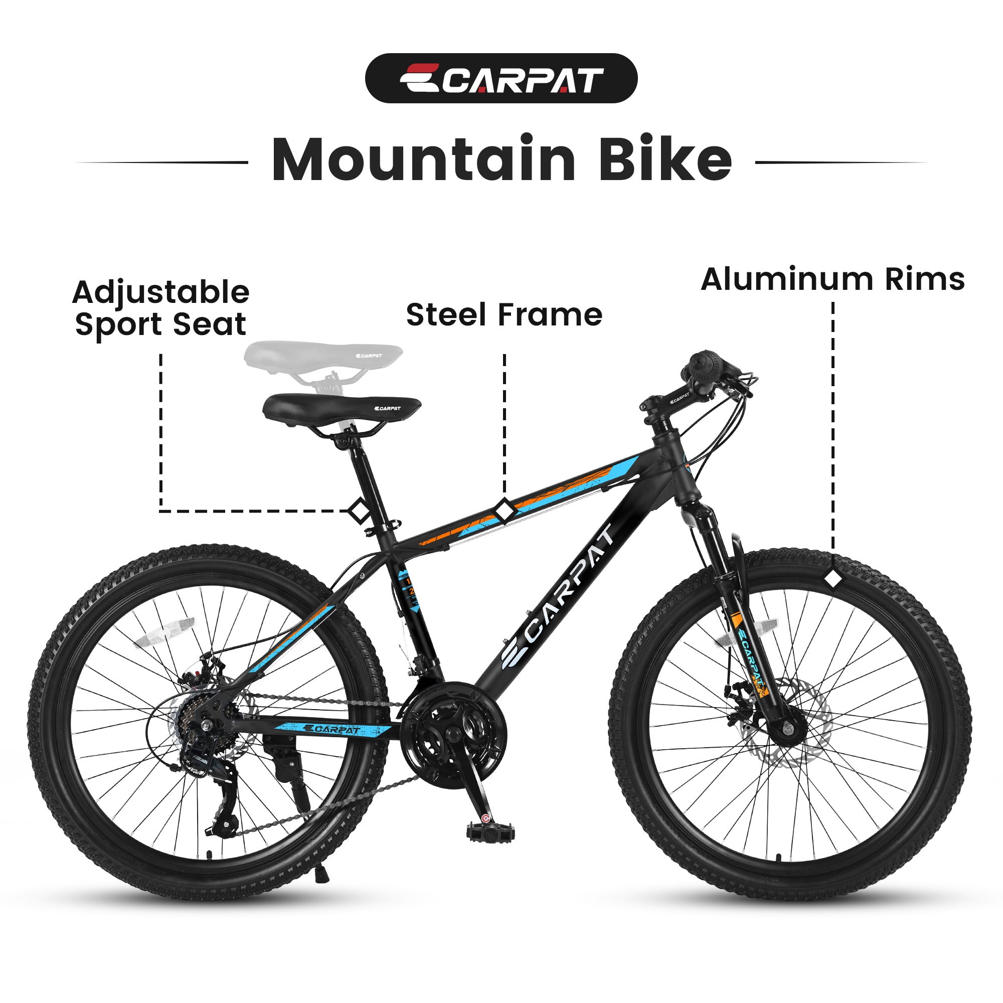 S26102 26-Inch Mountain Bike – Shimano 21 Speeds, Mechanical Disc Brakes, High-Carbon Steel Frame, Suspension MTB Bicycle for Adults & Teenagers