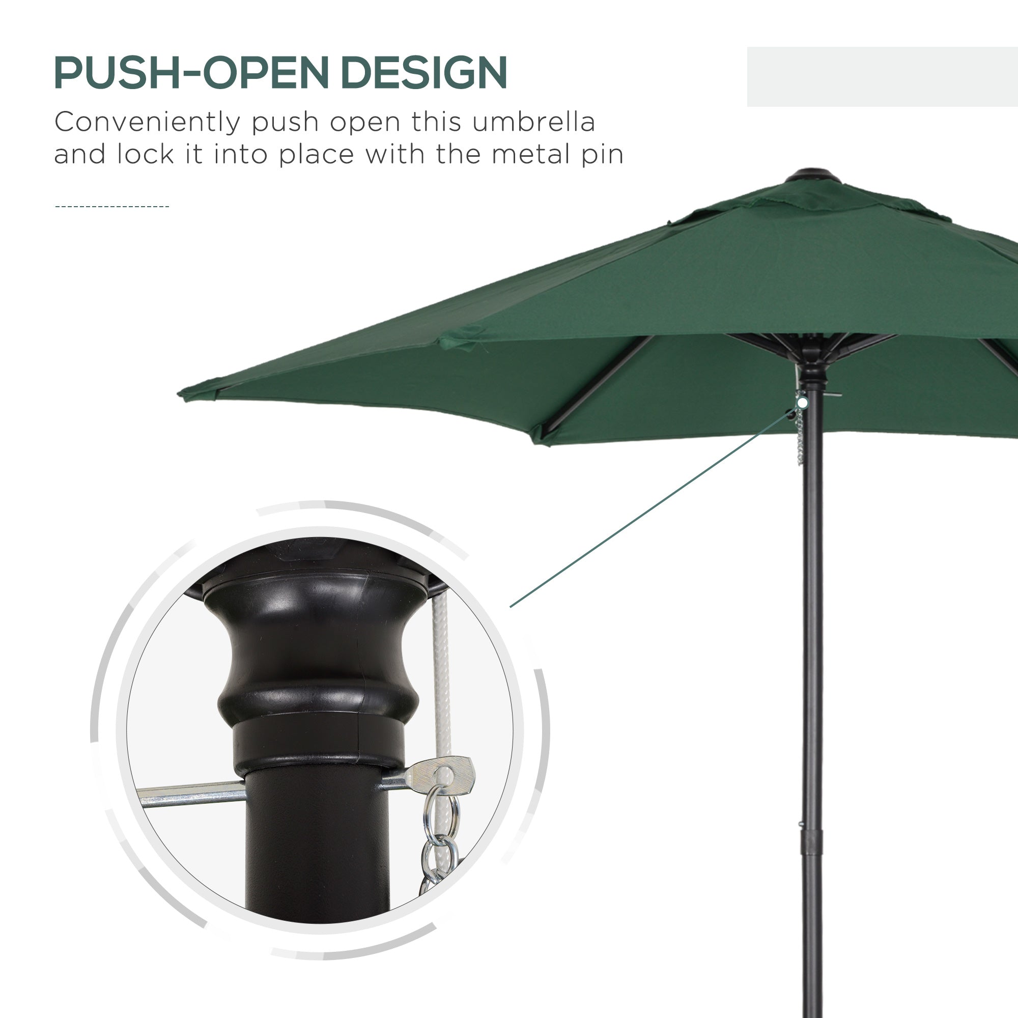 Outsunny 6.6FT Patio Umbrella, Outdoor Parasol with 6 Solid Ribs, Green 