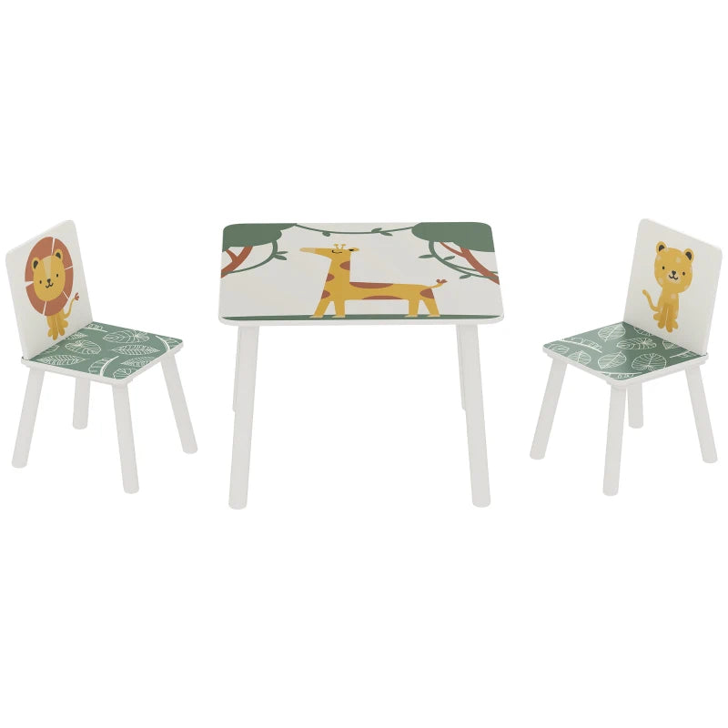 Qaba 3-Piece Kids Table and Chair Set with Animal Pattern for Boys and Girls Aged 3-8, Bedroom, Nursery, Playroom, Green