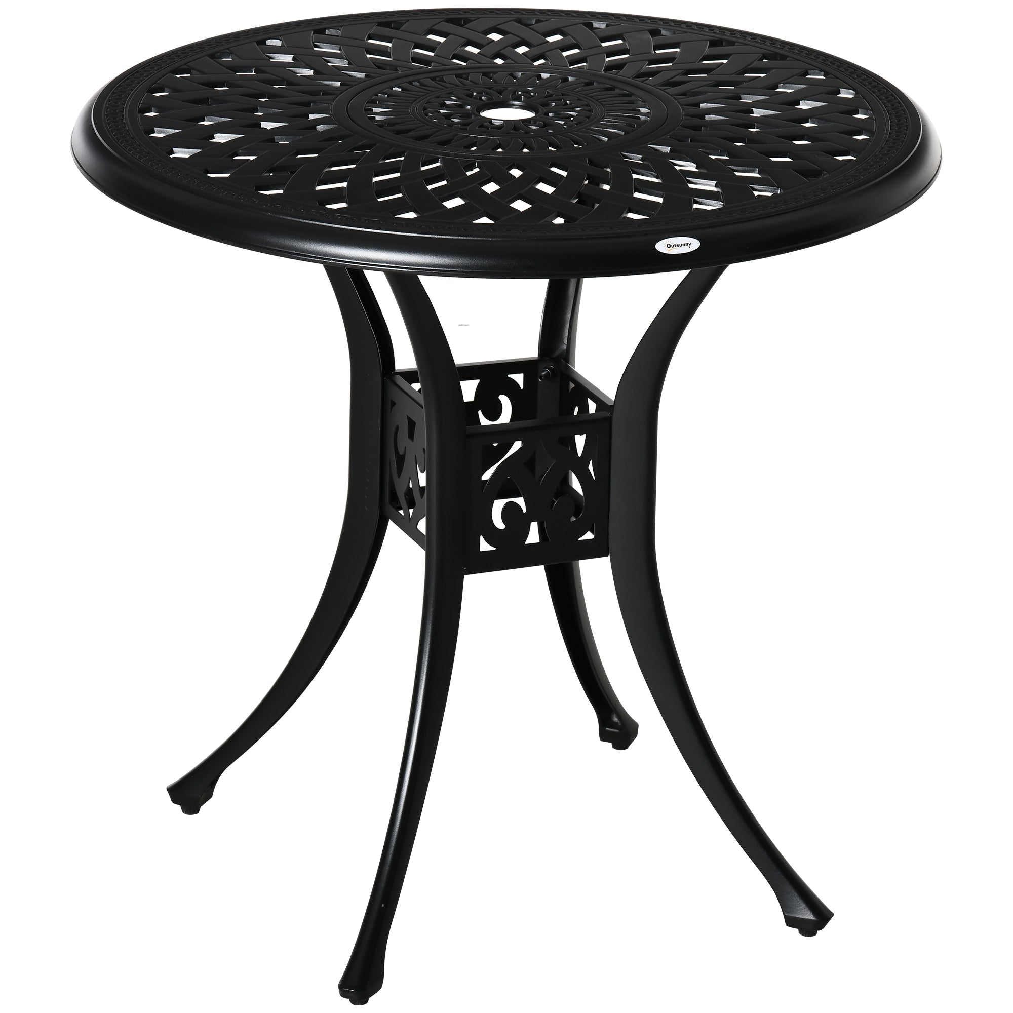 Outsunny 30-inch Round Patio Dining Table with Umbrella Hole Antique Cast Aluminium Outdoor Bistro Table, Black 