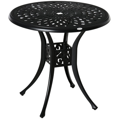 Outsunny 30-inch Round Patio Dining Table with Umbrella Hole Antique Cast Aluminium Outdoor Bistro Table, Black 