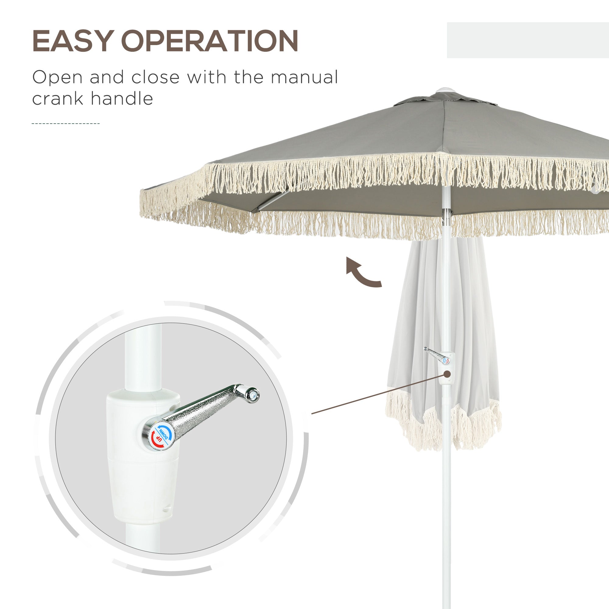 Outsunny Outdoor Sun Umbrella 8.7x8.7 ft with Tilt Fringed Ruffles Patio Table Parasol Grey 