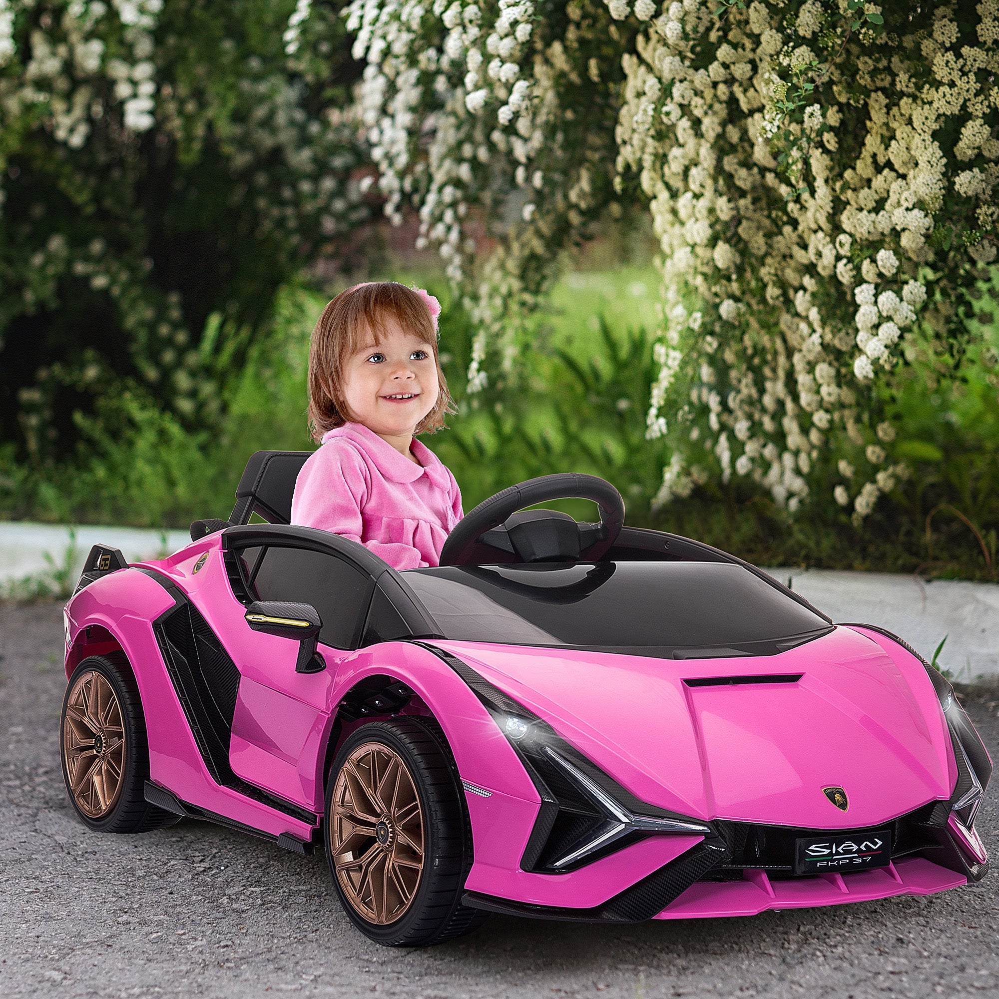 Aosom Compatible 12V Battery-powered Kids Electric Ride On Car Toy with Parental Remote Control Music Lights MP3 Pink 