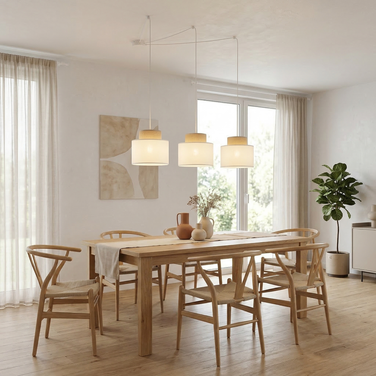DUO White Adjustable 3-Light Pendant for Dining Table & Kitchen Island