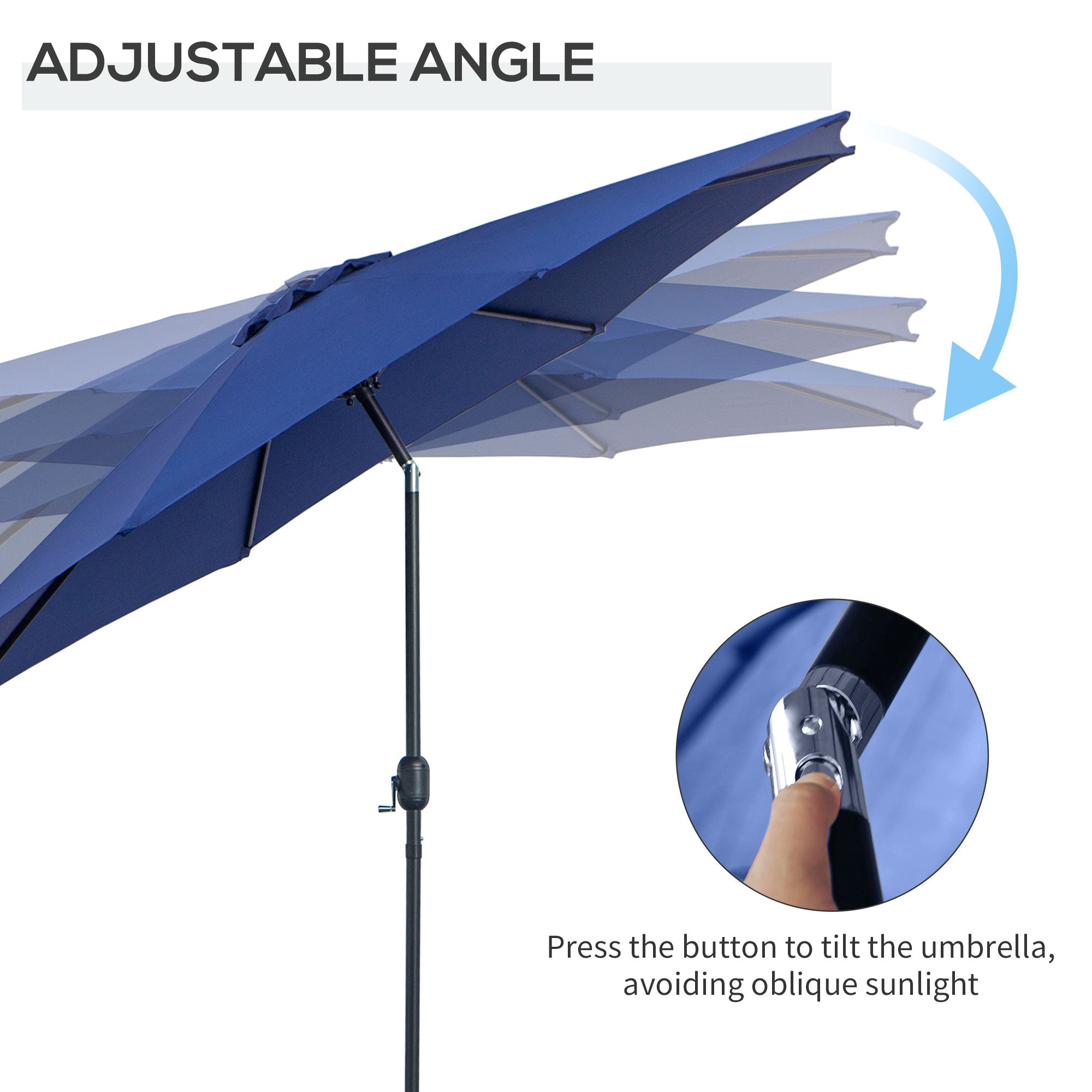 Outsunny Steel Frame Patio Parasol: 10'x 8' Round Market Garden Canopy for Outdoor, Blue 