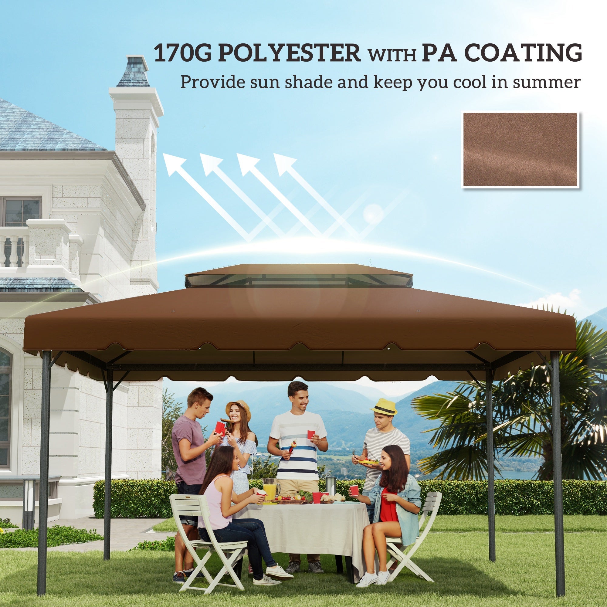 Outsunny 12.8' x 9.5' Gazebo Replacement Canopy, Gazebo Top Cover with Double Vented Roof for Garden Patio Outdoor (TOP ONLY), Coffee 