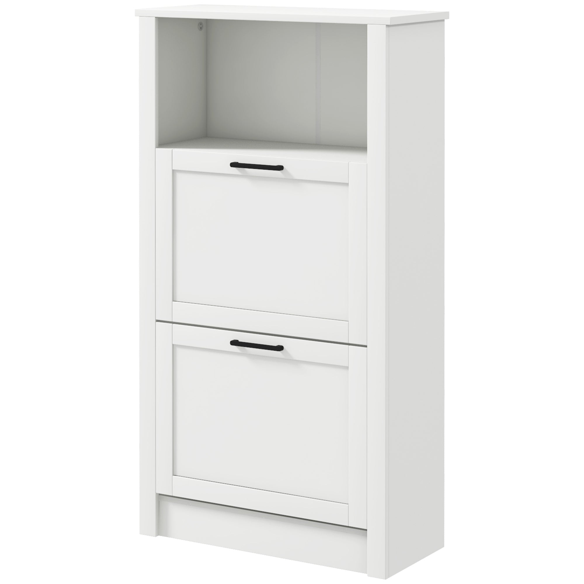 HOMCOM Shoe Rack Cabinet 10 Pairs Open Shelf 2 Drawers Space Efficient Hallway Entryway White 