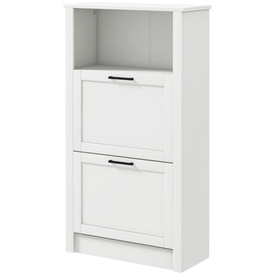 HOMCOM Shoe Rack Cabinet 10 Pairs Open Shelf 2 Drawers Space Efficient Hallway Entryway White 