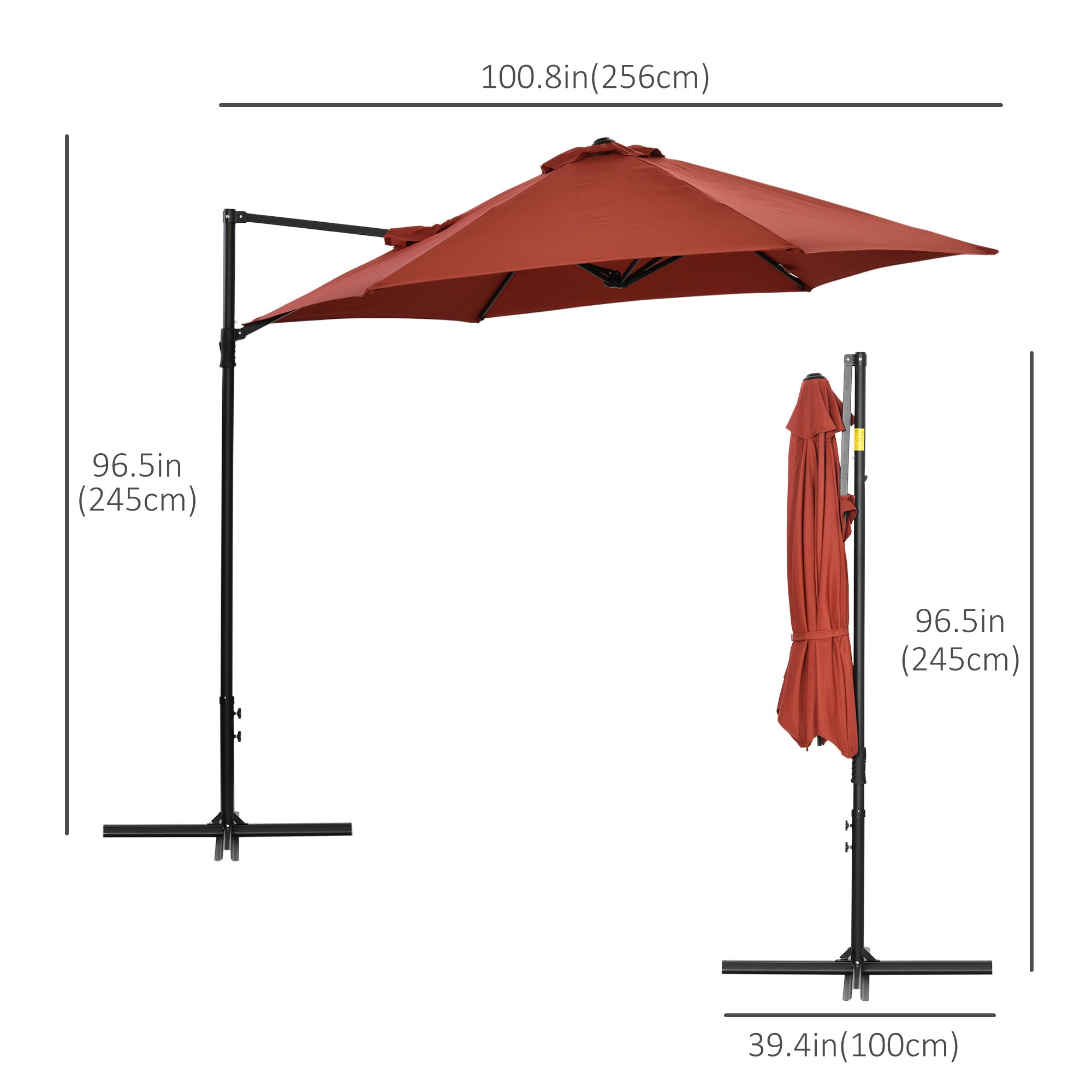 Outsunny Offset Patio Umbrella 8.5FT with 360° Rotation Hanging Sun Shade Canopy Wine Red 